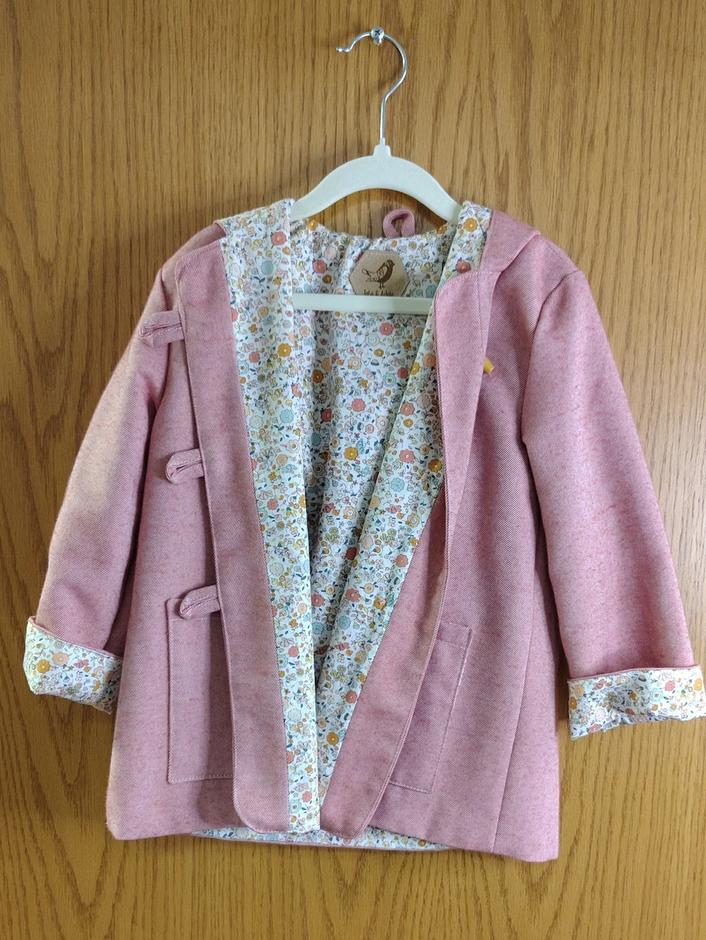 Girls' Hooded Pink Coat with Floral Lining